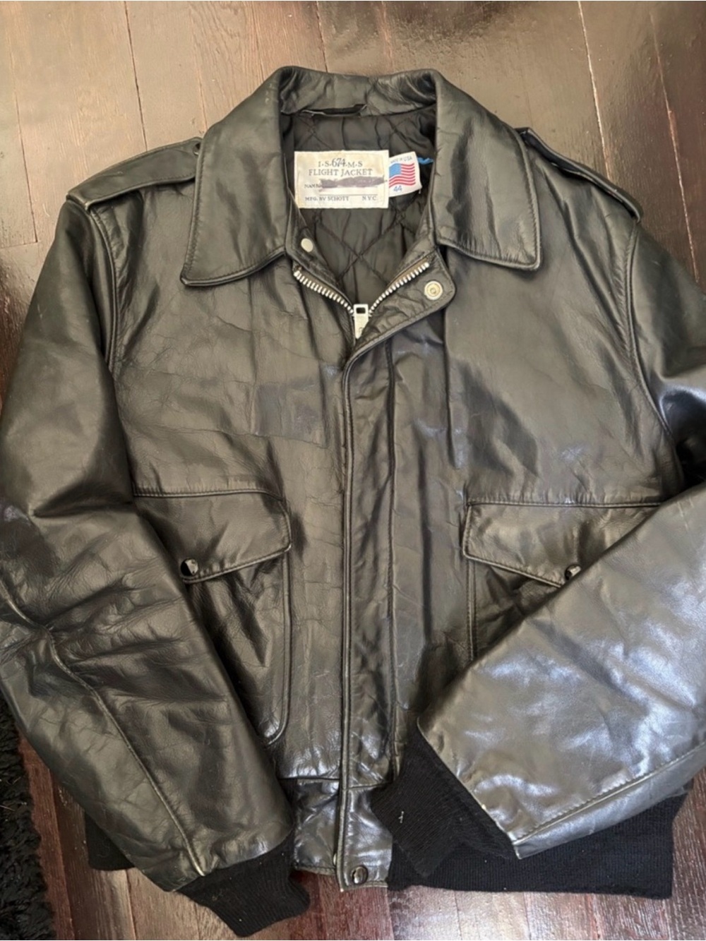 Schott NYC Men's Black Leather Bomber Jacket